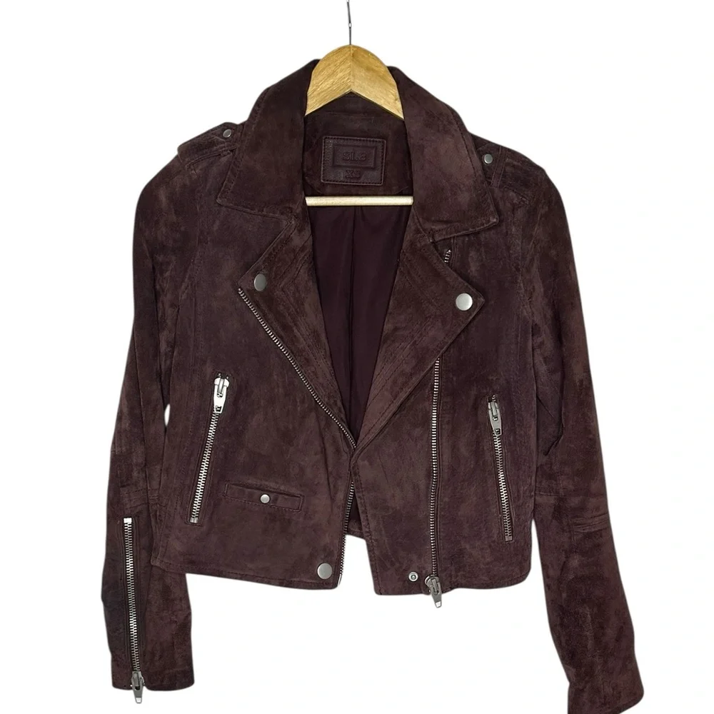 SL8 by BlankNYC Marion Suede Moto Jacket in eggplant xs - Picture 3 of 13
